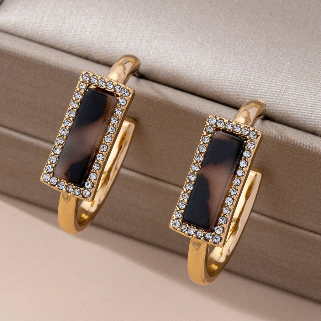Tortoise & Pavé Gold Hoop Earrings | 80E61636