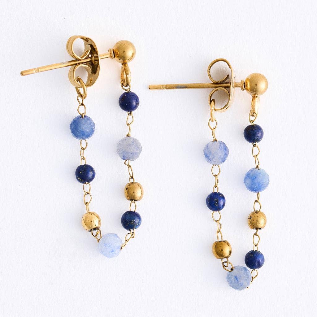 Waterproof Earrings Gemstone Beaded Drop Narelle Gold