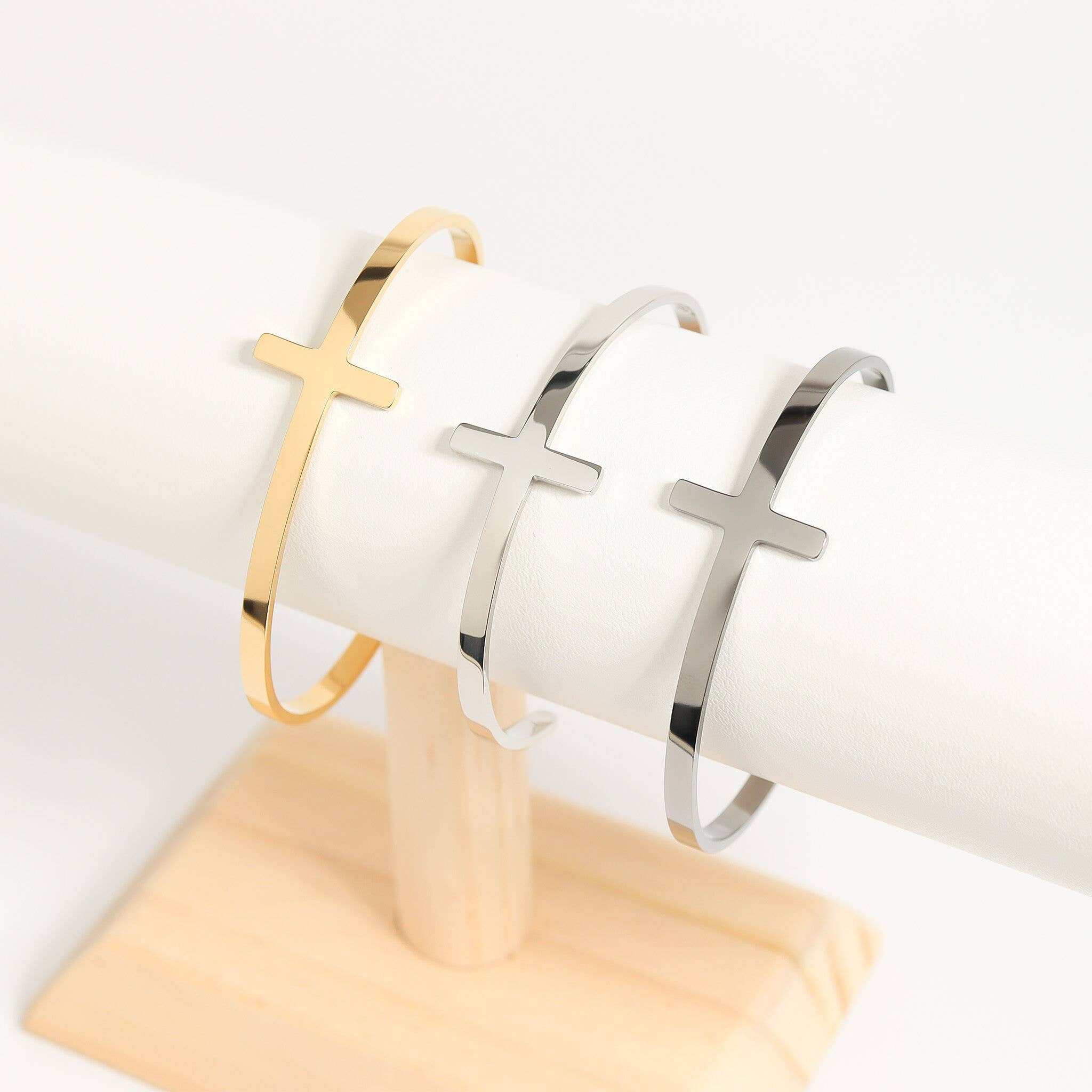 Stainless Steel Cross Cuff Bracelet with Christian Scripture Philippians 4:13