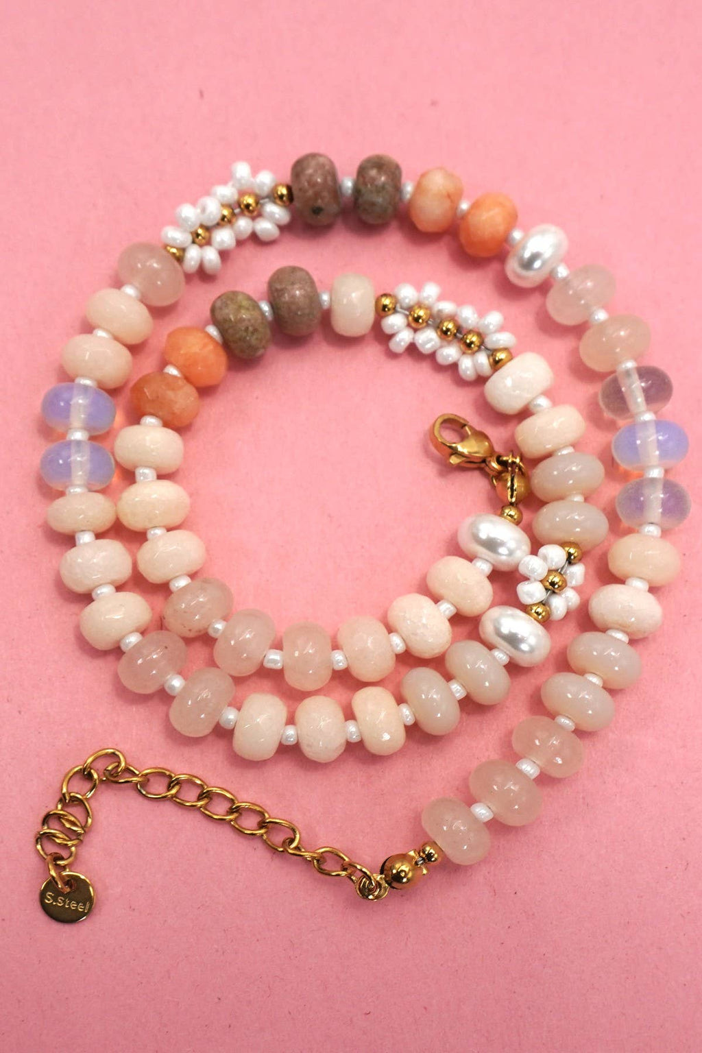 NATURAL STONE AGATE GLASS STAINLESS STEEL NECKLACE | 80N9204