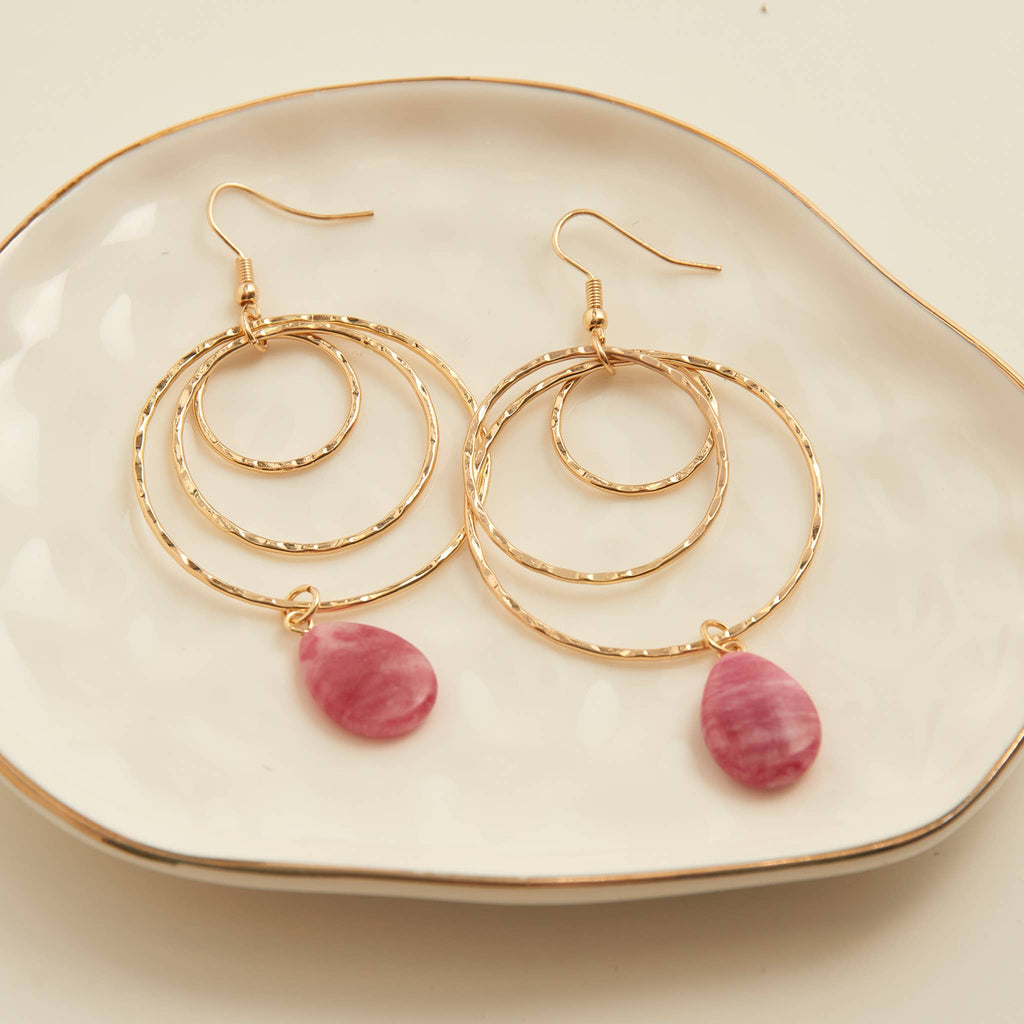 Kina Gold Multi Ring Stone Drop Earrings