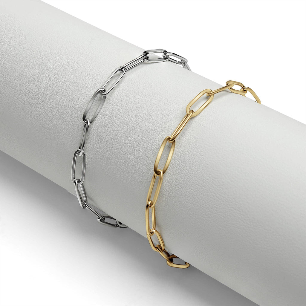 Stainless Steel Paperclip with Charm Keeper Chain Bracelet