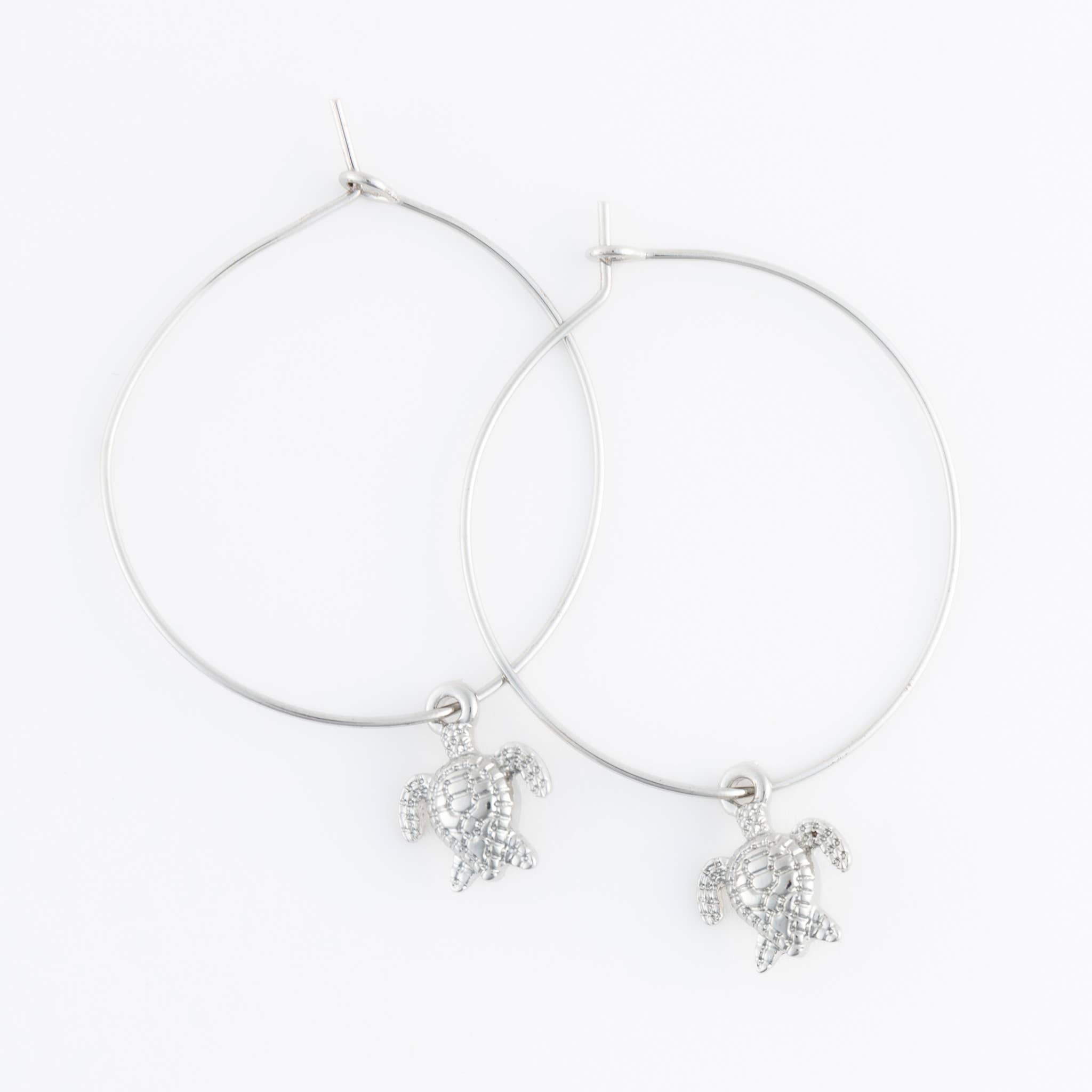 Dainty Sea Turtle Charm Hoop Earrings