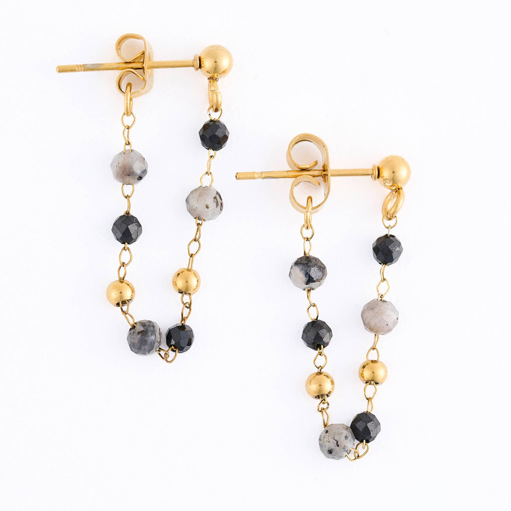 Waterproof Earrings Gemstone Beaded Drop Narelle Gold