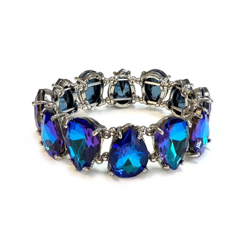 Teardrop Glass Crystal Bead Linked Stretch Bracelet