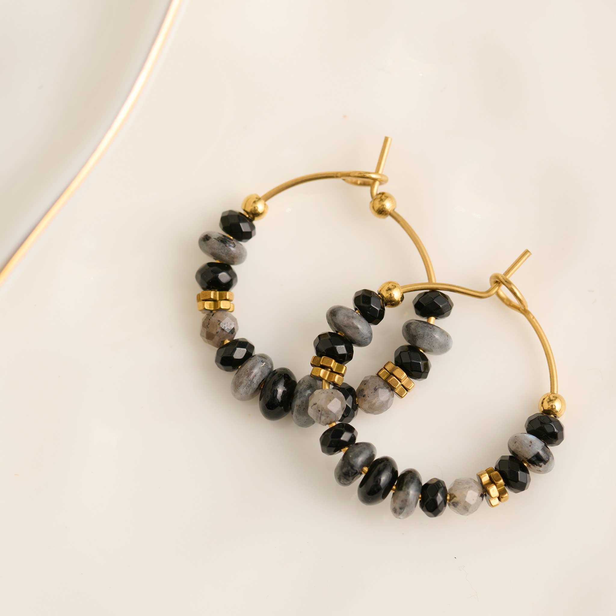 Hoop Earrings Gemstone Beaded Waterproof Narelle Gold
