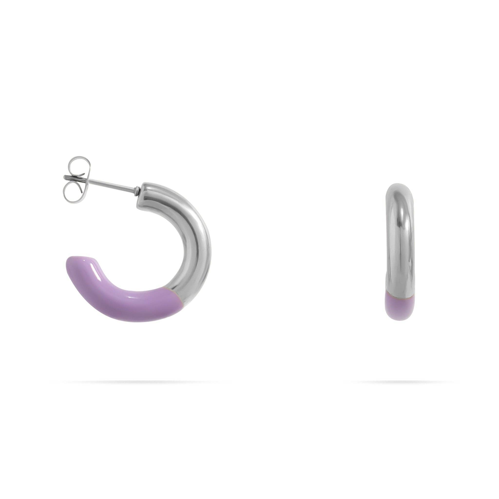18K Gold PVD Stainless Steel Purple Epoxy Huggie Earrings