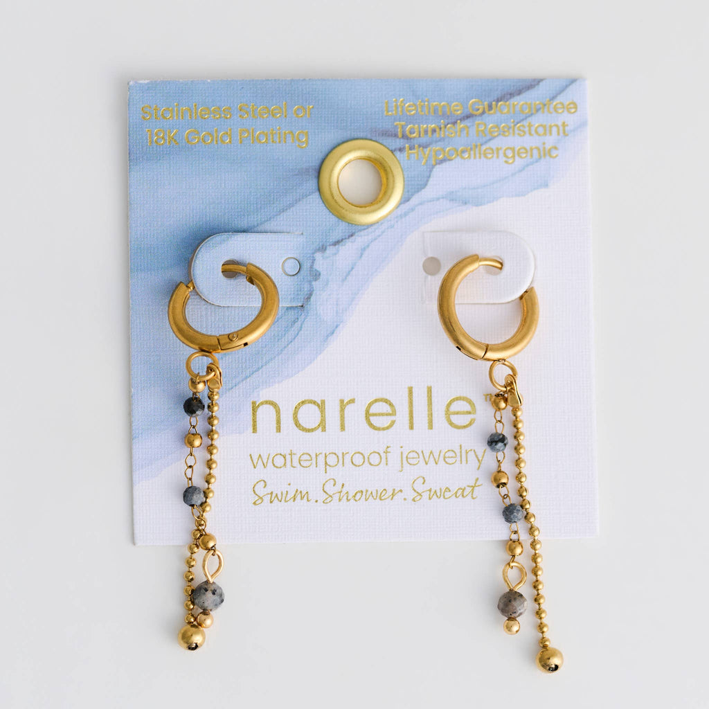 Waterproof Earrings Hoop Apatite Beaded Narelle Gold