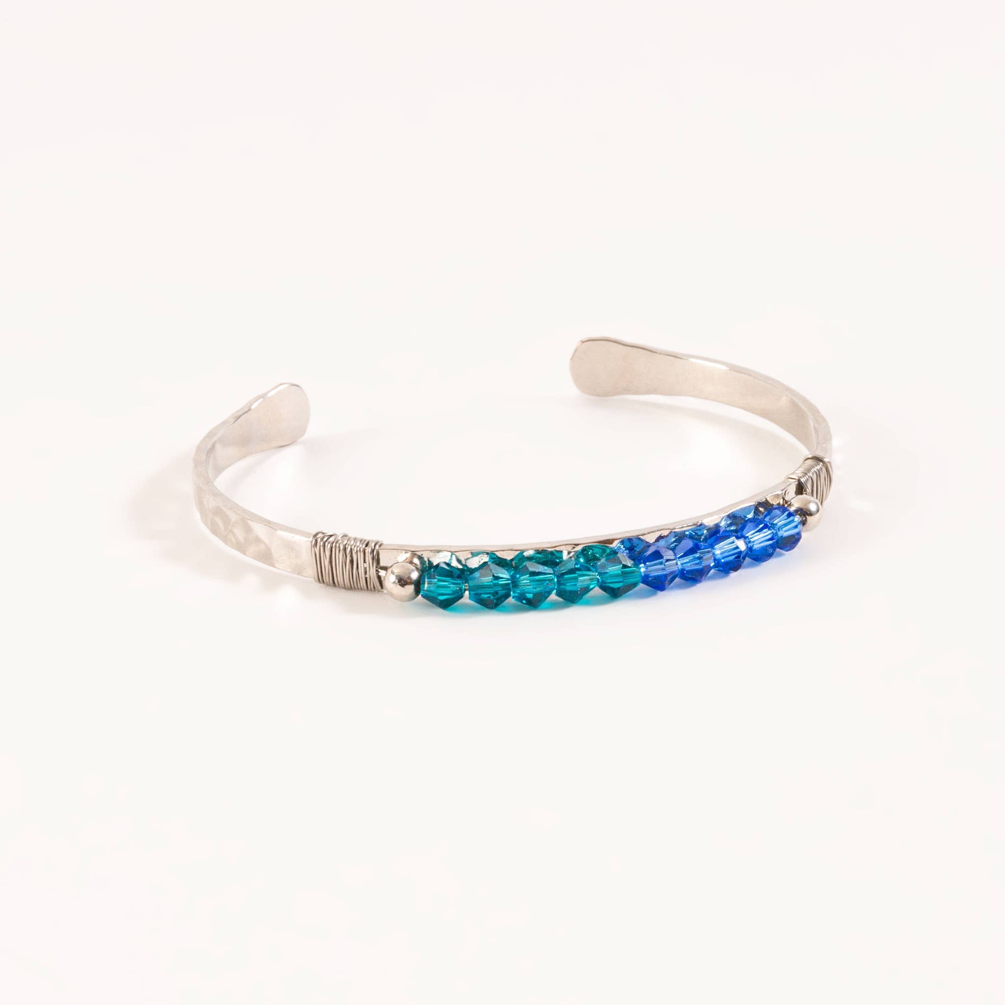 Haven Aqua & Capri Two Tone Beaded Silver Cuff Bracelet