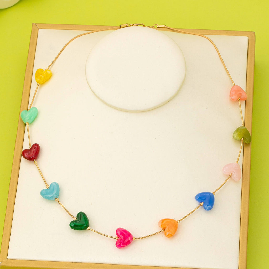 Multicolor Resin Beaded Heart Station Necklace | 80N92985