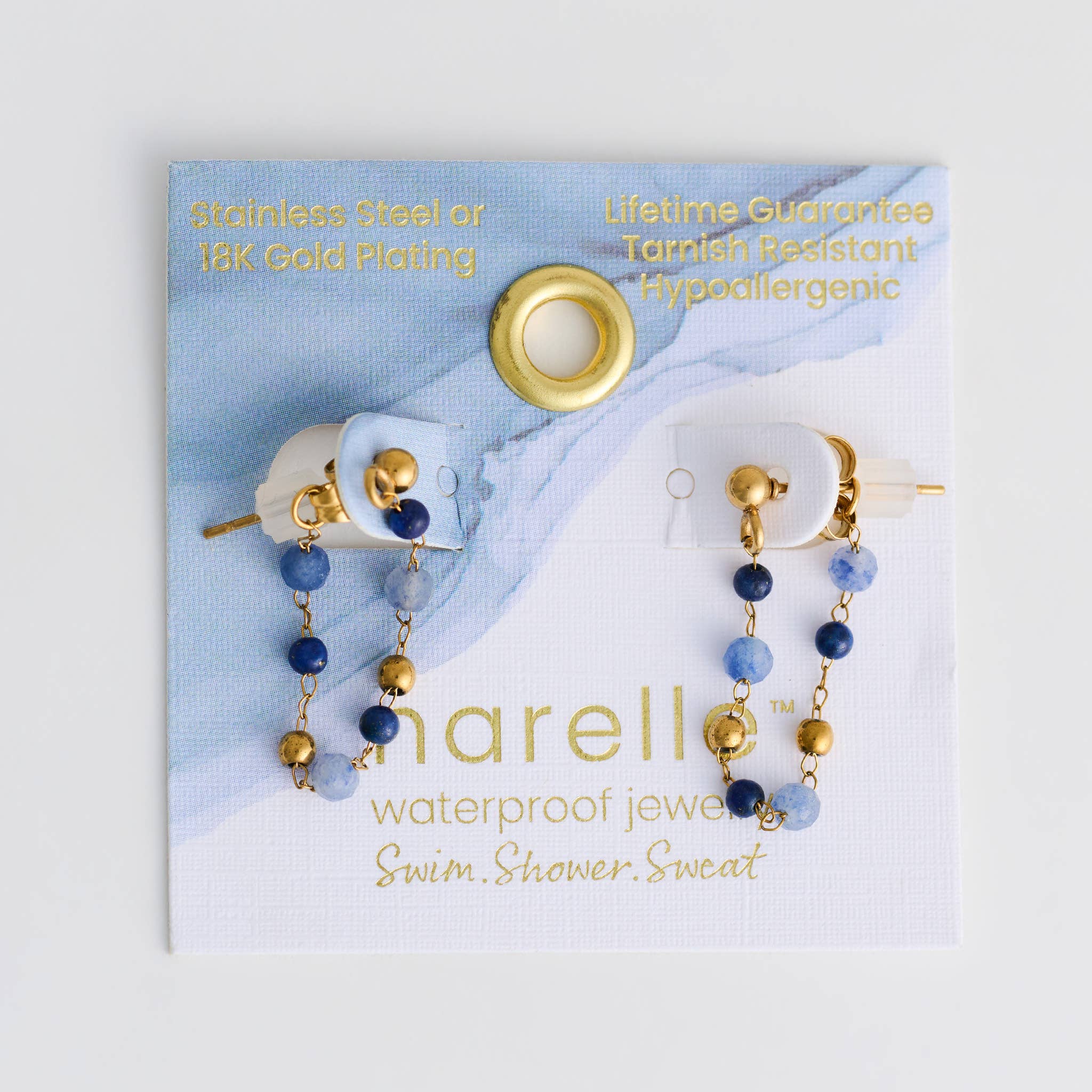 Waterproof Earrings Gemstone Beaded Drop Narelle Gold