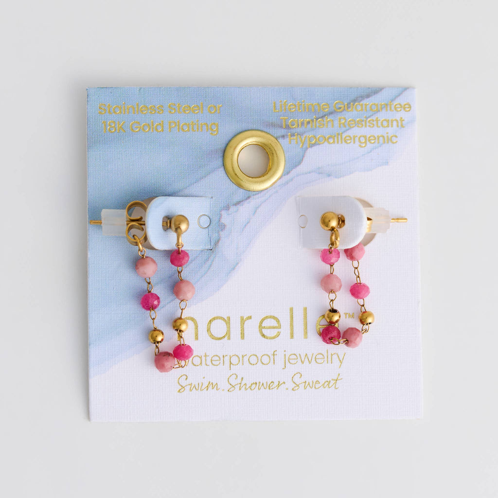 Waterproof Earrings Gemstone Beaded Drop Narelle Gold