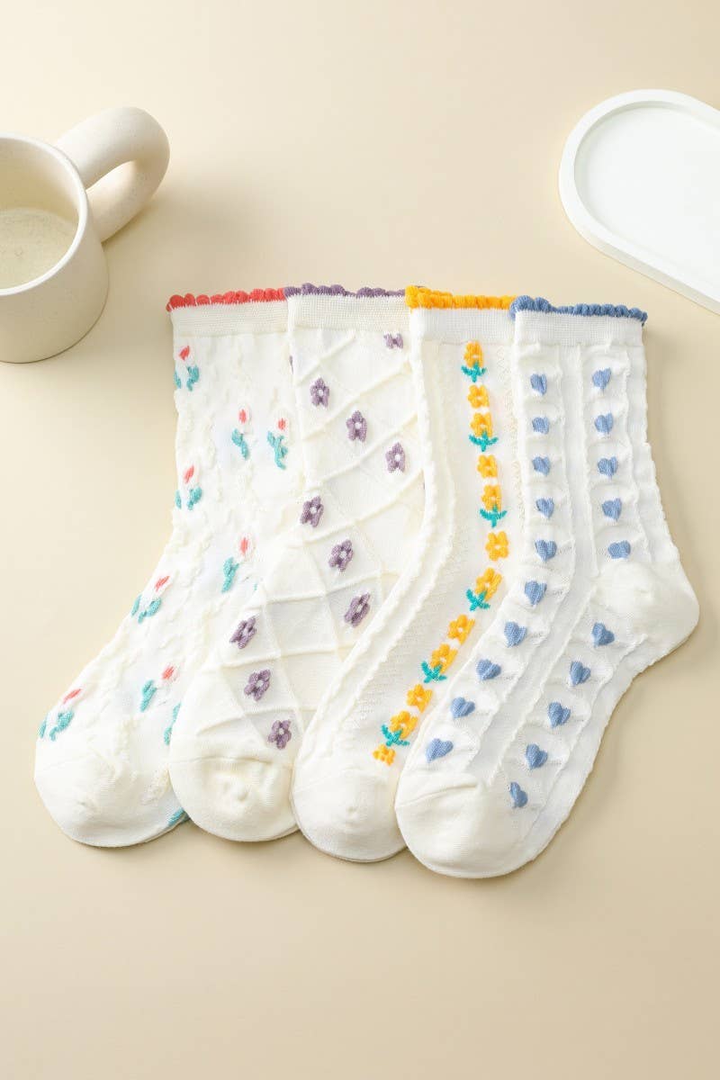 Woman Embroidered Texture Crew Sock | 40S02085