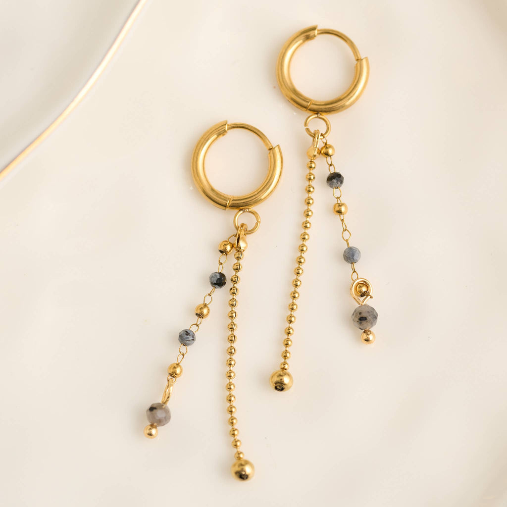 Waterproof Earrings Hoop Apatite Beaded Narelle Gold