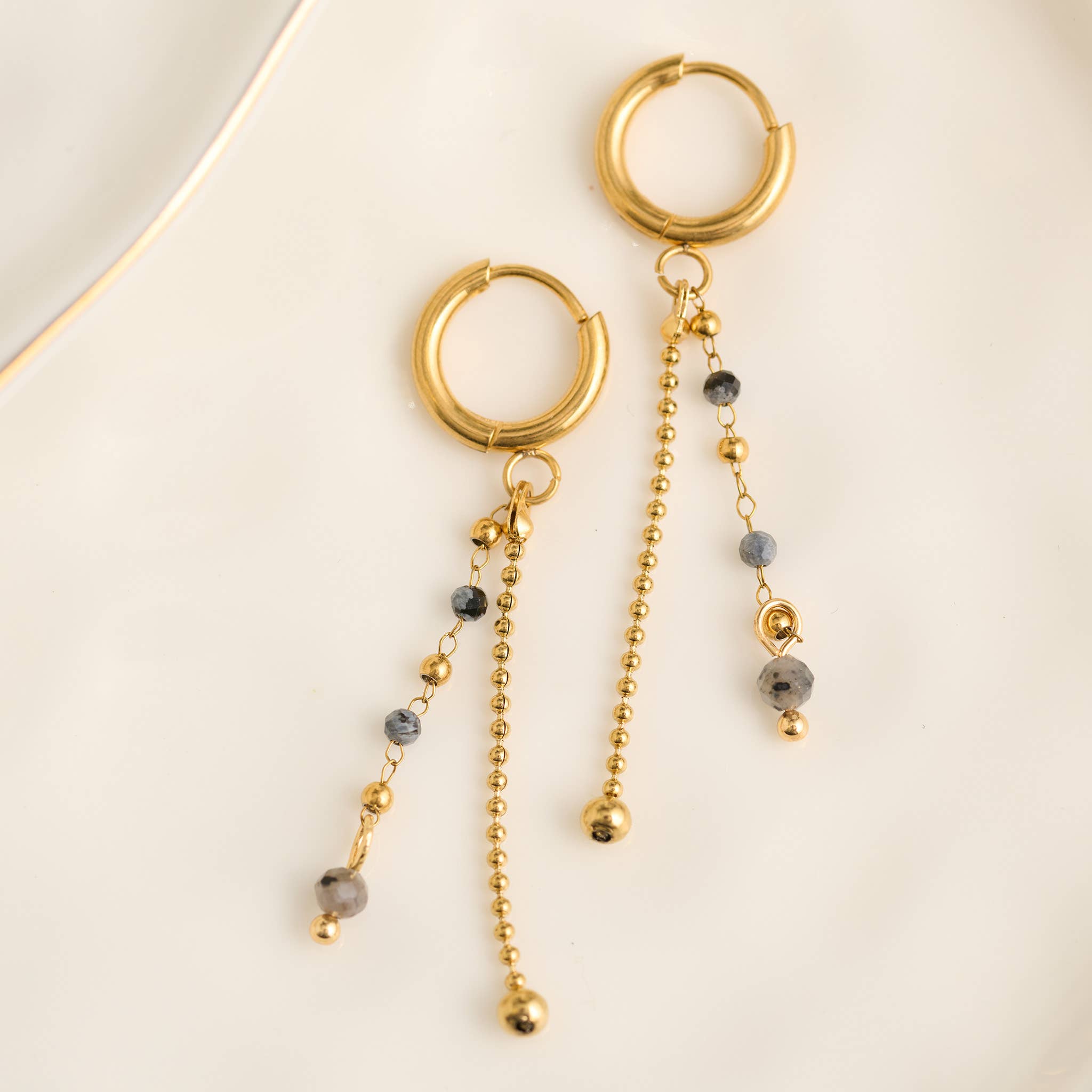 Waterproof Earrings Hoop Apatite Beaded Narelle Gold