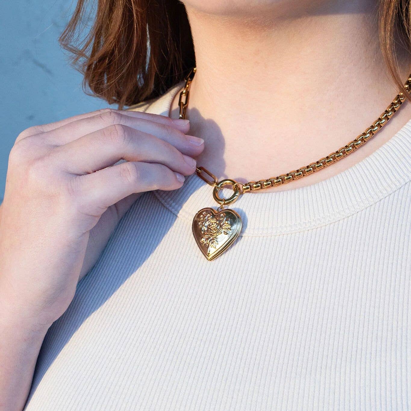 18k Gold Stainless Steel Box Paperclip Charm Holder Necklace