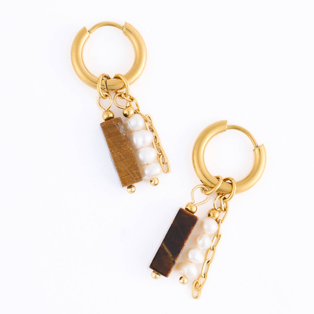 Hoop Earrings Pearl Gemstone Beaded Waterproof Gold Narelle