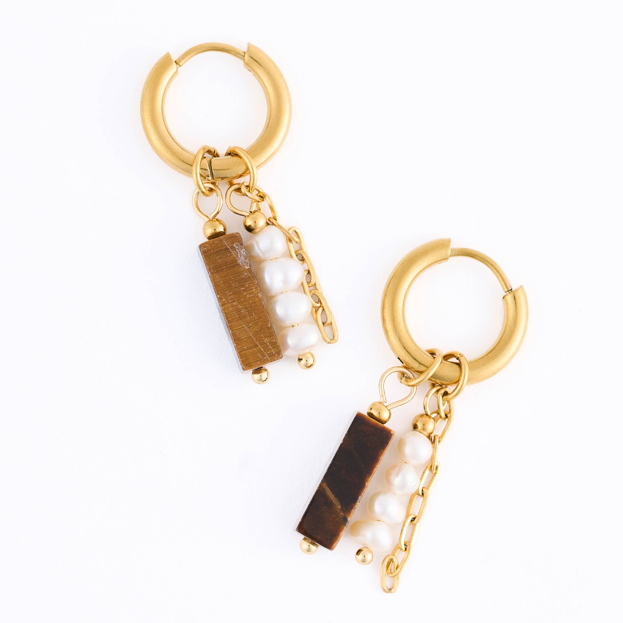 Hoop Earrings Pearl Gemstone Beaded Waterproof Gold Narelle