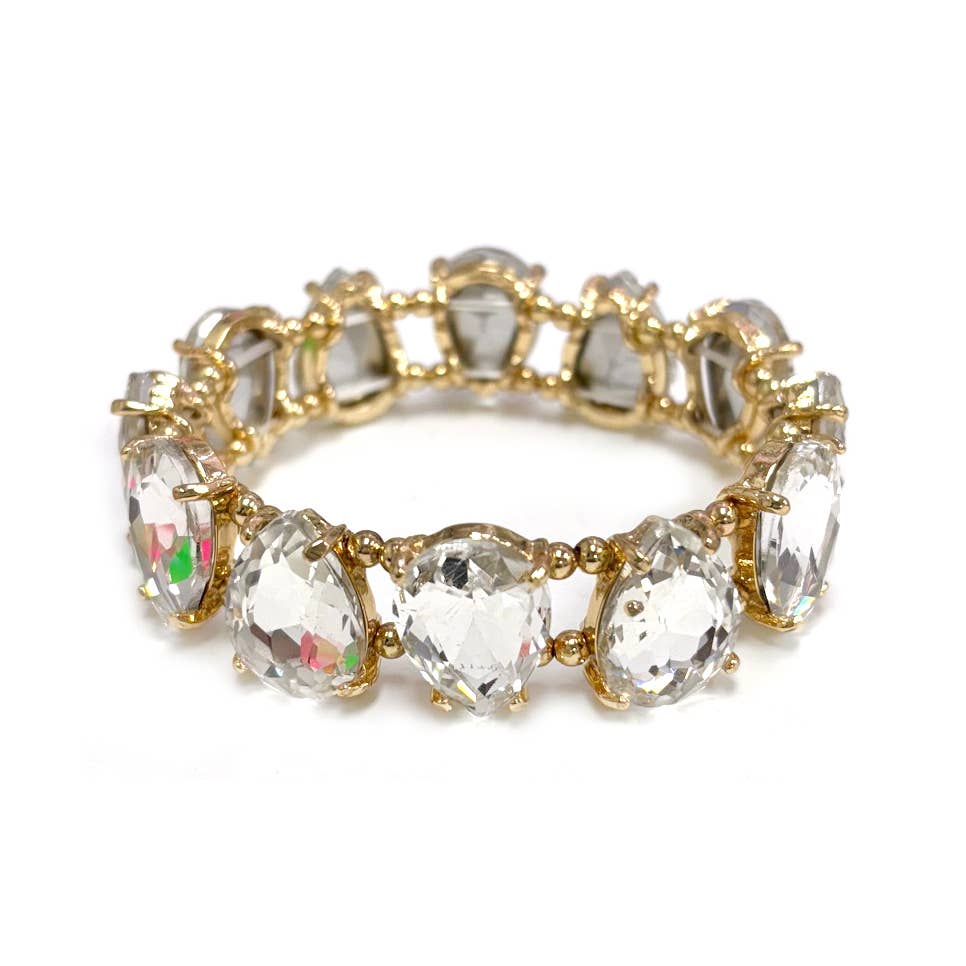 Teardrop Glass Crystal Bead Linked Stretch Bracelet