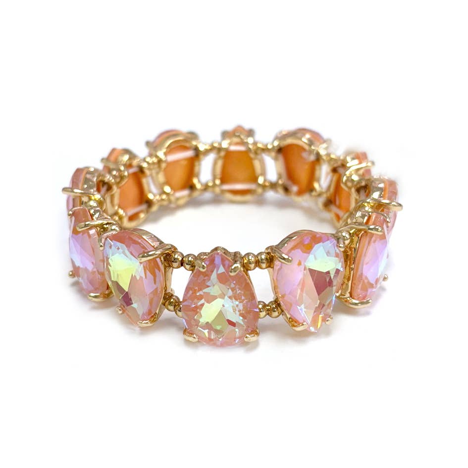 Teardrop Glass Crystal Bead Linked Stretch Bracelet
