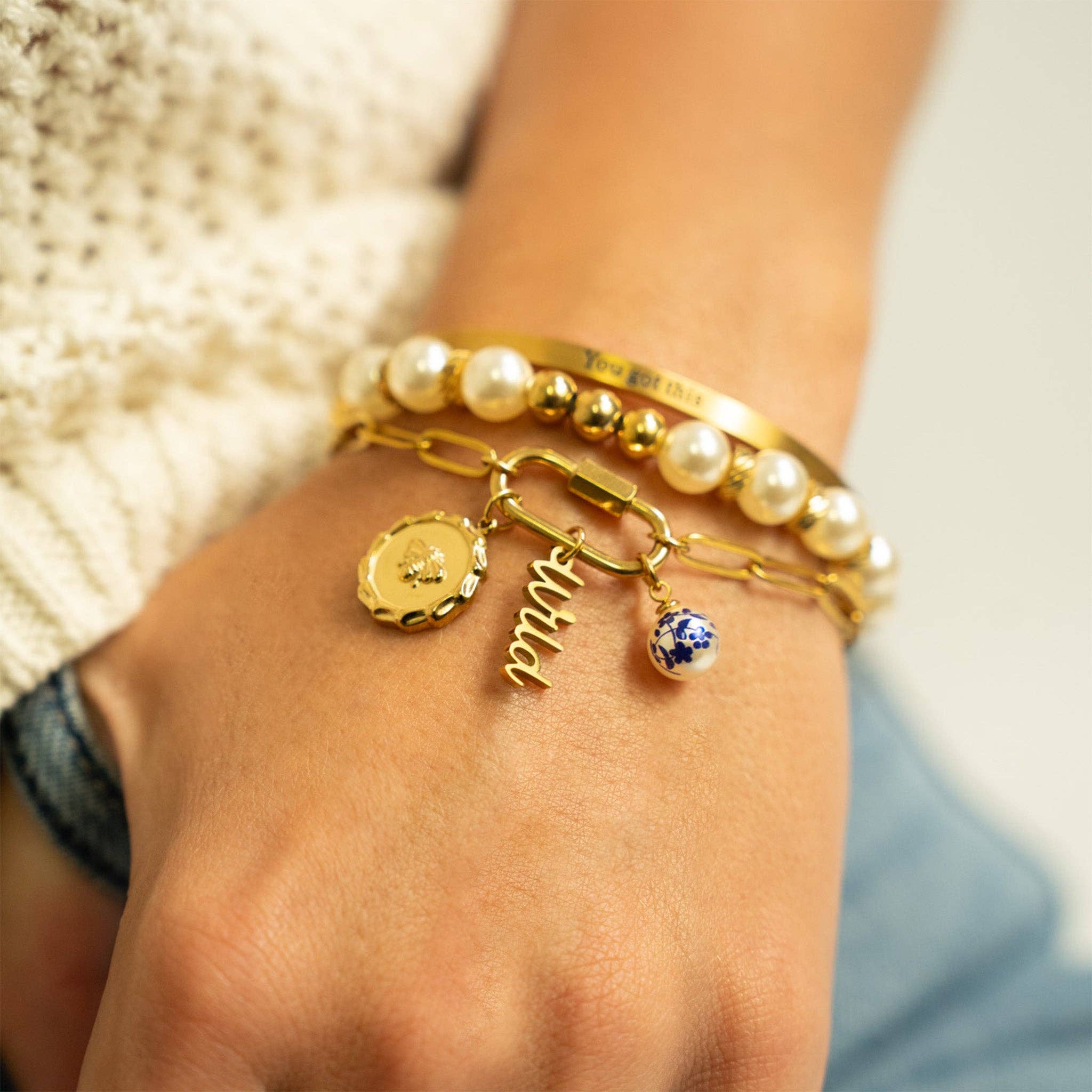 18K Gold PVD You Got This Engraved Bangle Bracelet