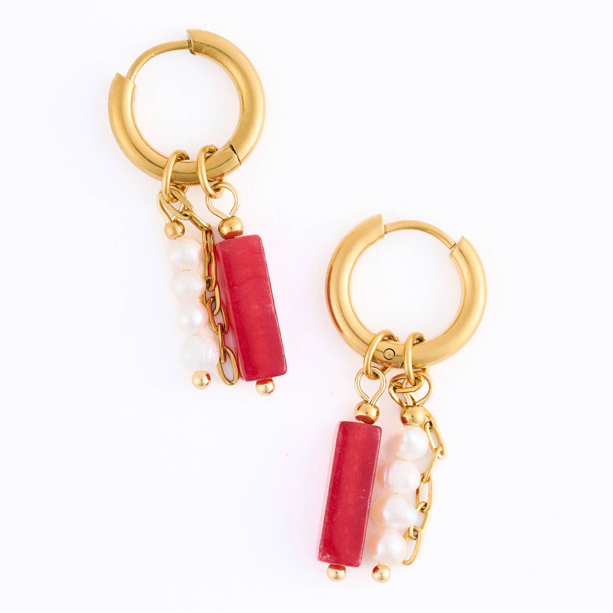 Hoop Earrings Pearl Gemstone Beaded Waterproof Gold Narelle