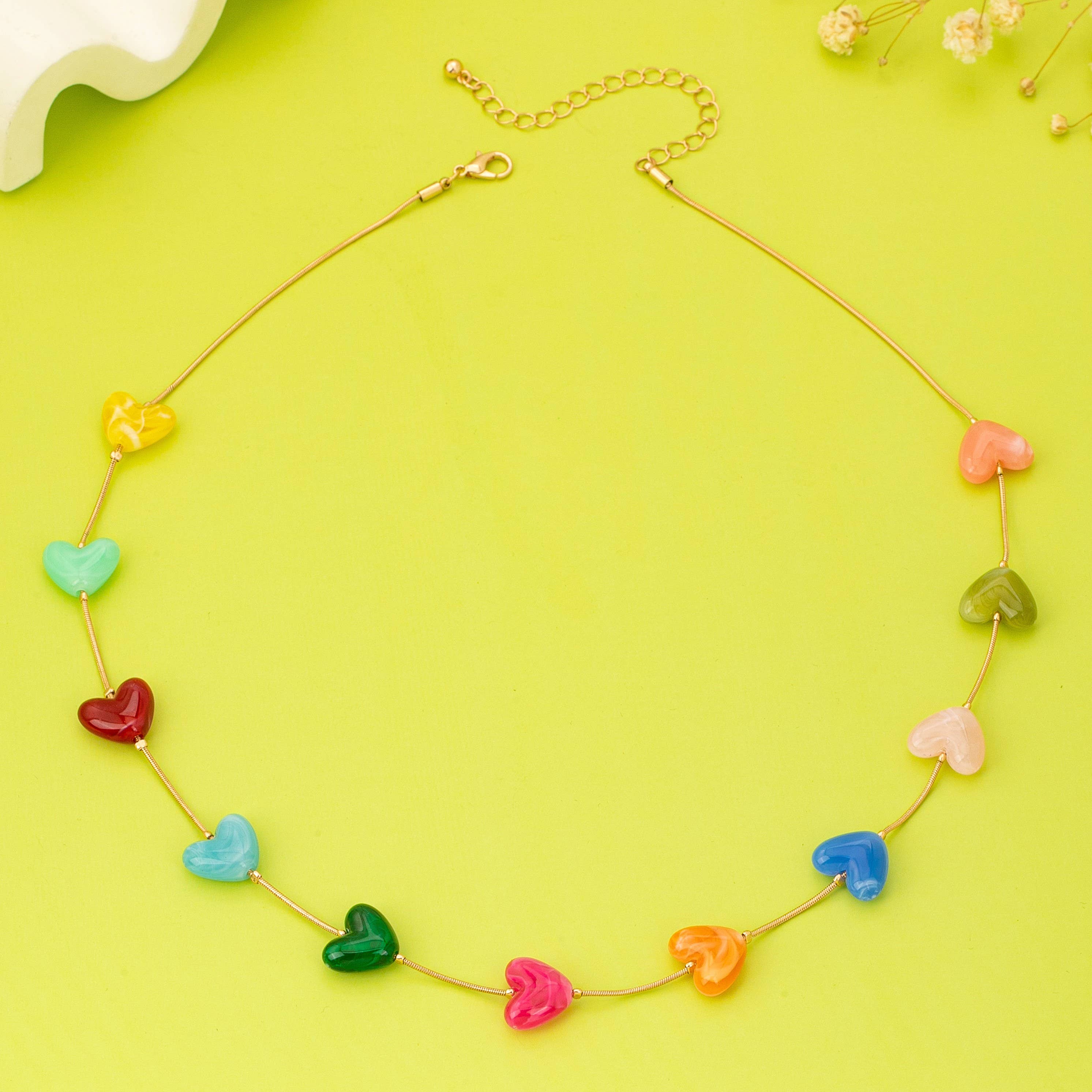Multicolor Resin Beaded Heart Station Necklace | 80N92985