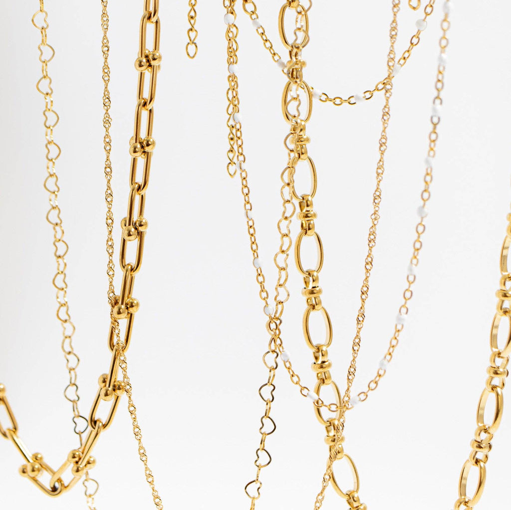 18K Gold PVD Stainless Steel Linked Heart Chain Necklace