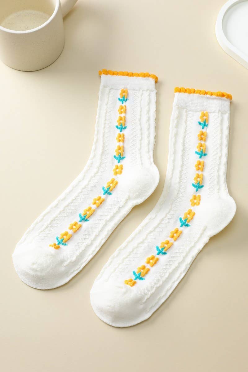 Woman Embroidered Texture Crew Sock | 40S02085