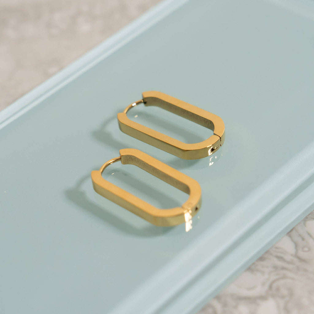 18K Gold PVD Stainless Stainless Steel Oval Huggie Earrings