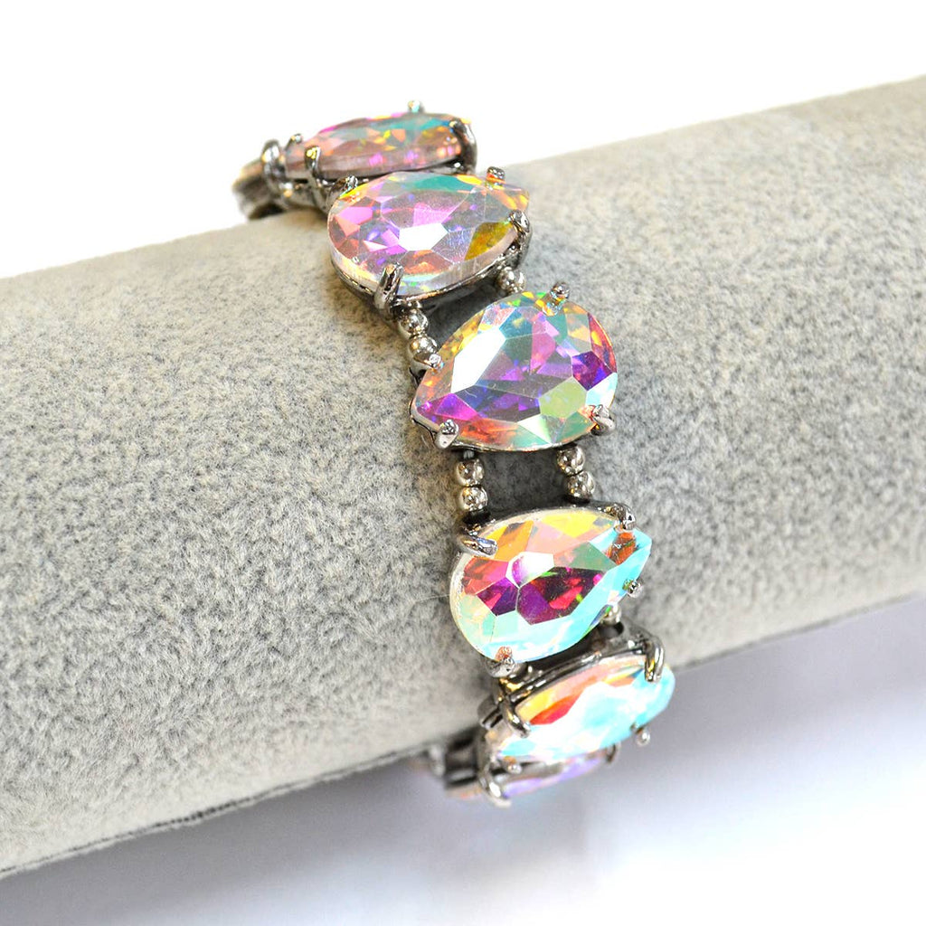 Teardrop Glass Crystal Bead Linked Stretch Bracelet