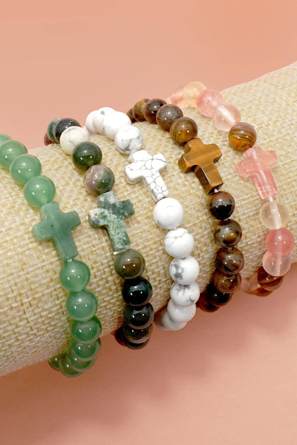 Boho Natural Stone Cross Charm Beaded Bracelet | 40B5248