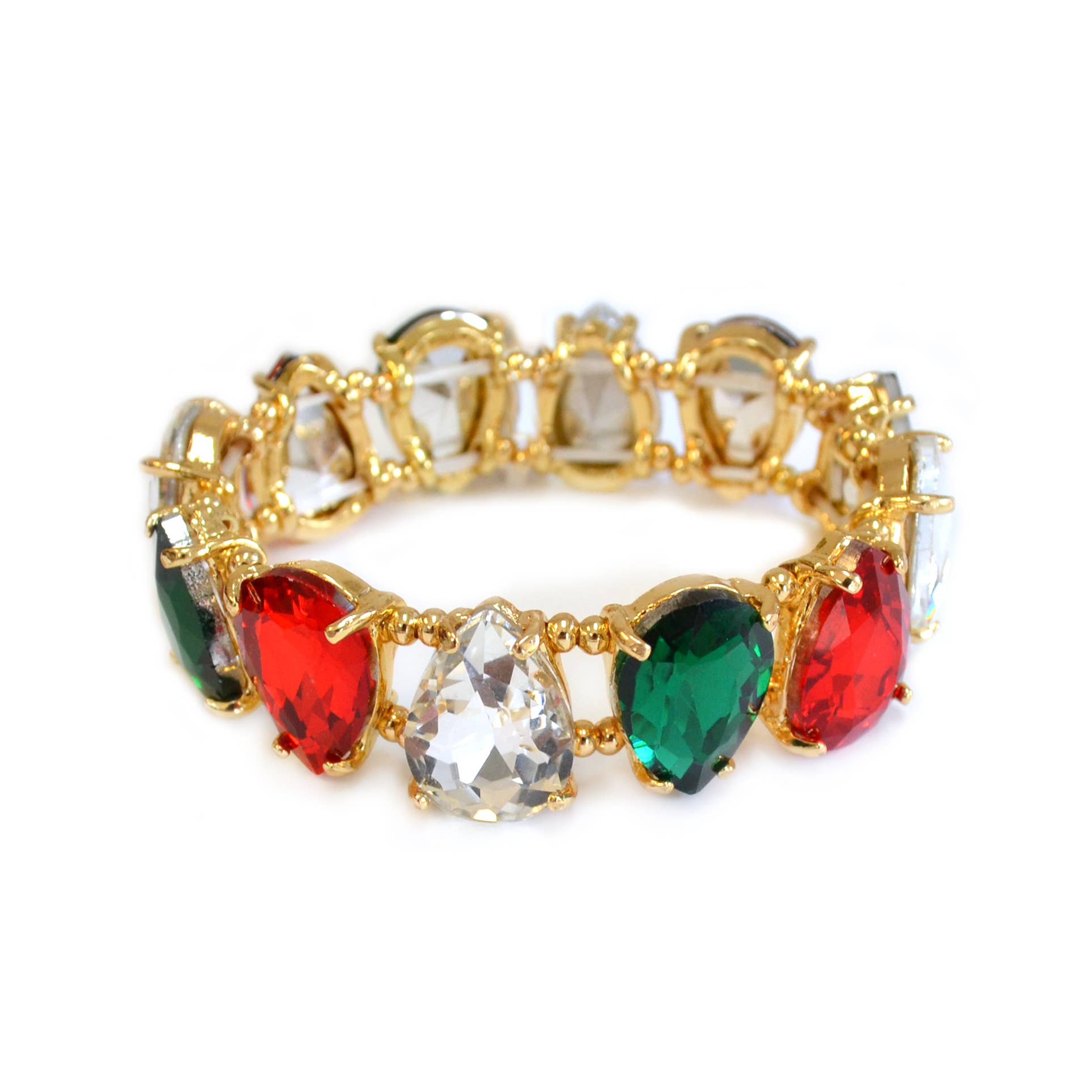 Teardrop Glass Crystal Bead Linked Stretch Bracelet