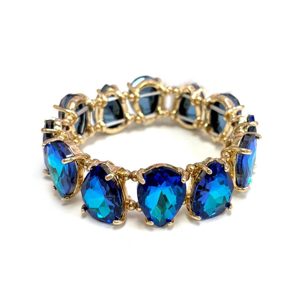 Teardrop Glass Crystal Bead Linked Stretch Bracelet