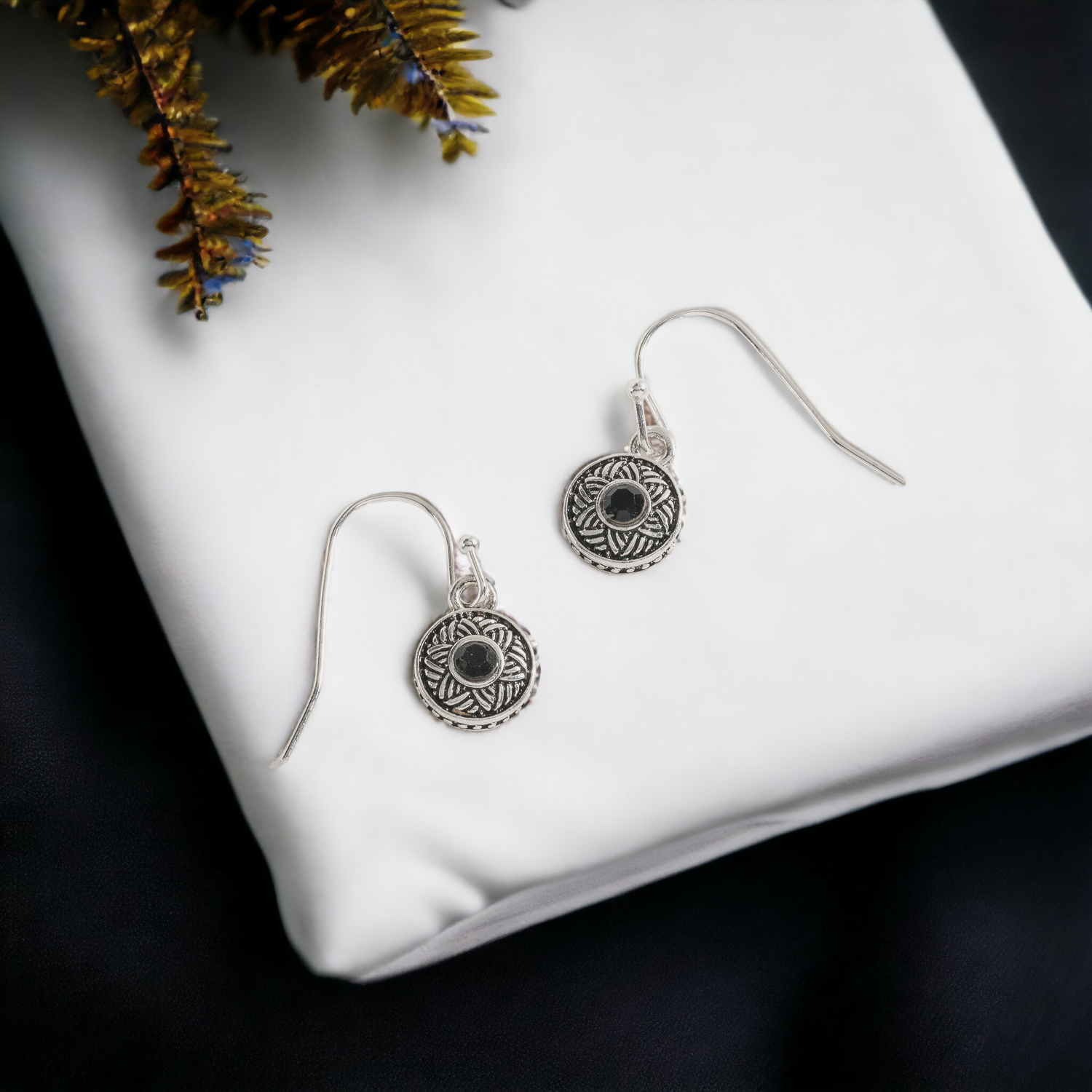 Silver with Stone Drop Ear Sense Earrings