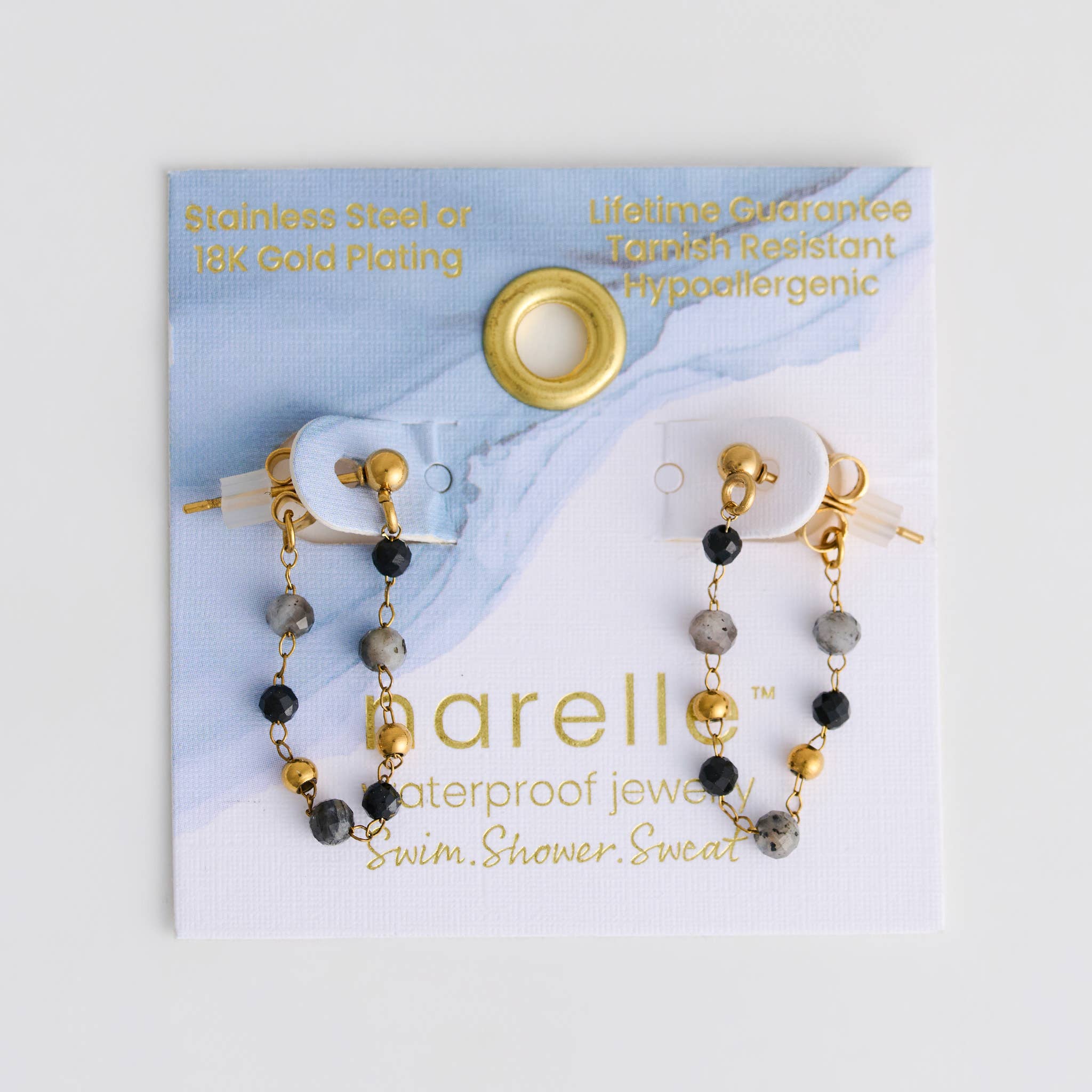Waterproof Earrings Gemstone Beaded Drop Narelle Gold