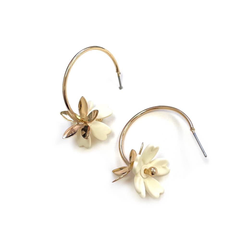 Color Coated Flower Gold Plated C Hoop Earrings