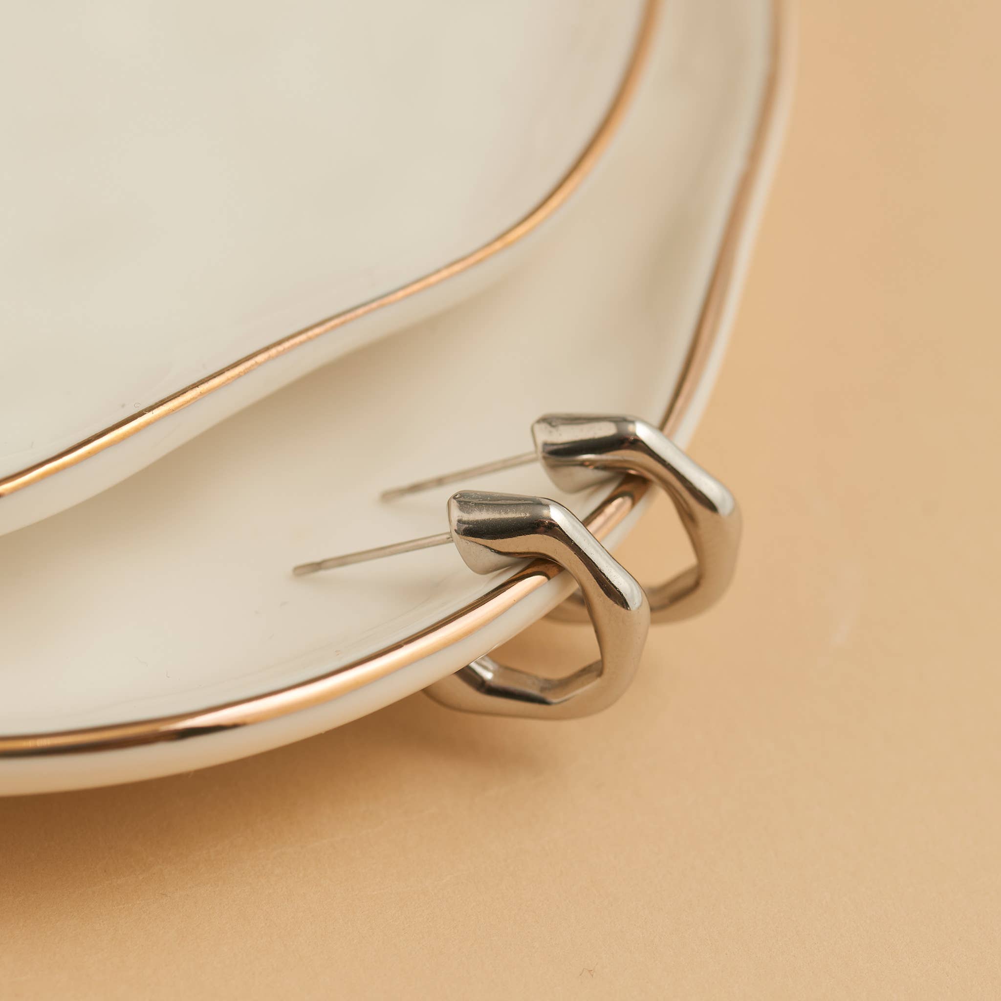 Waterproof Earrings Bamboo C-Hoop in Gold & Stainless Steel