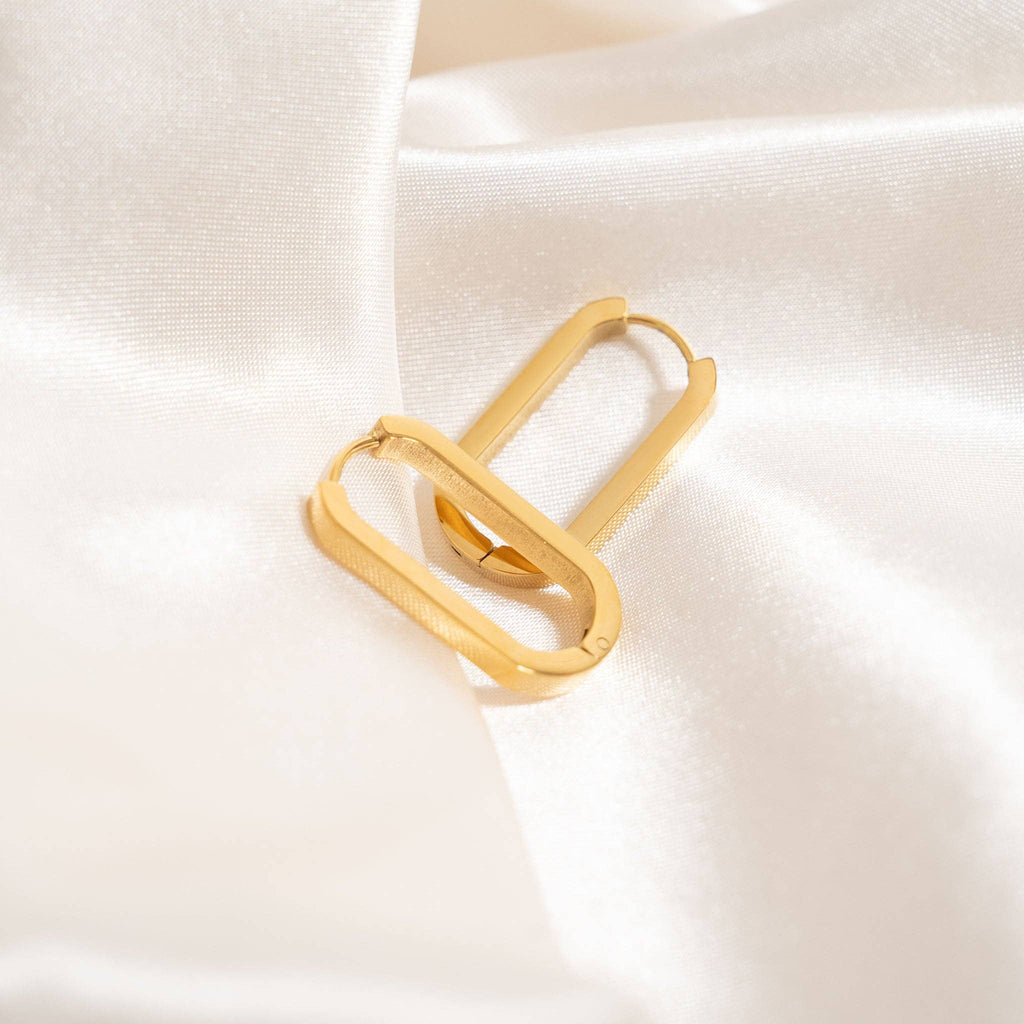 18K Gold PVD Stainless Stainless Steel Oval Huggie Earrings