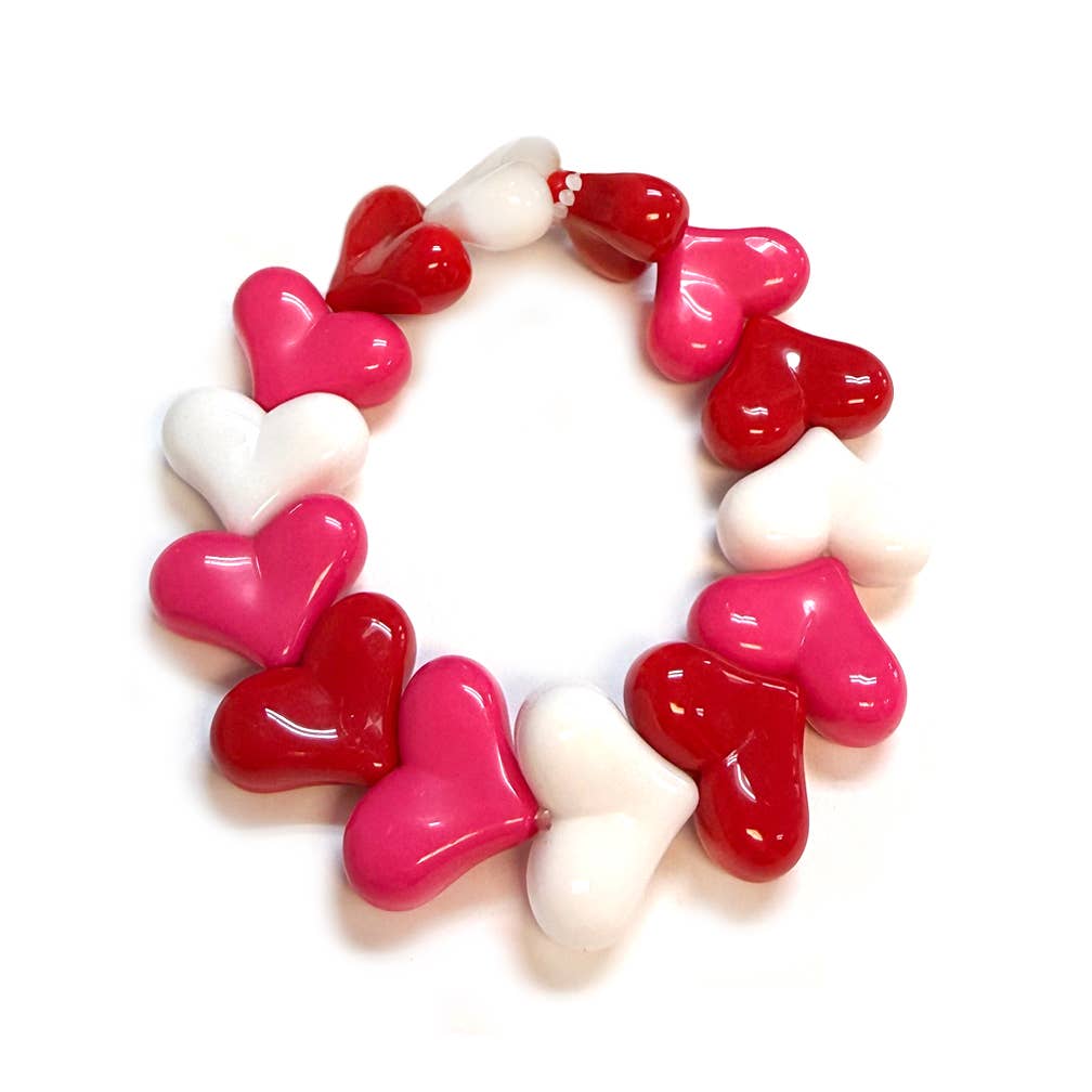 Single Puffy Acrylic Chunky Love Heart Stretch Bracelet