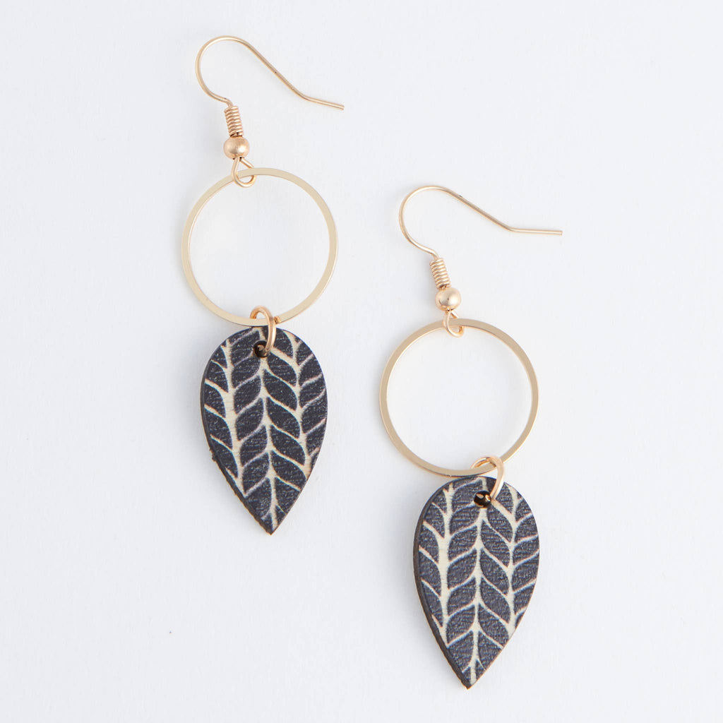 Drop Earrings Jolie Wooden Leaf Gold