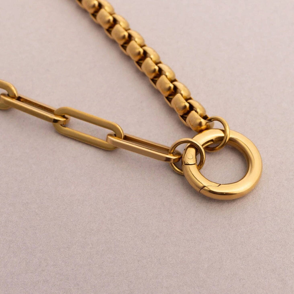18k Gold Stainless Steel Box Paperclip Charm Holder Necklace