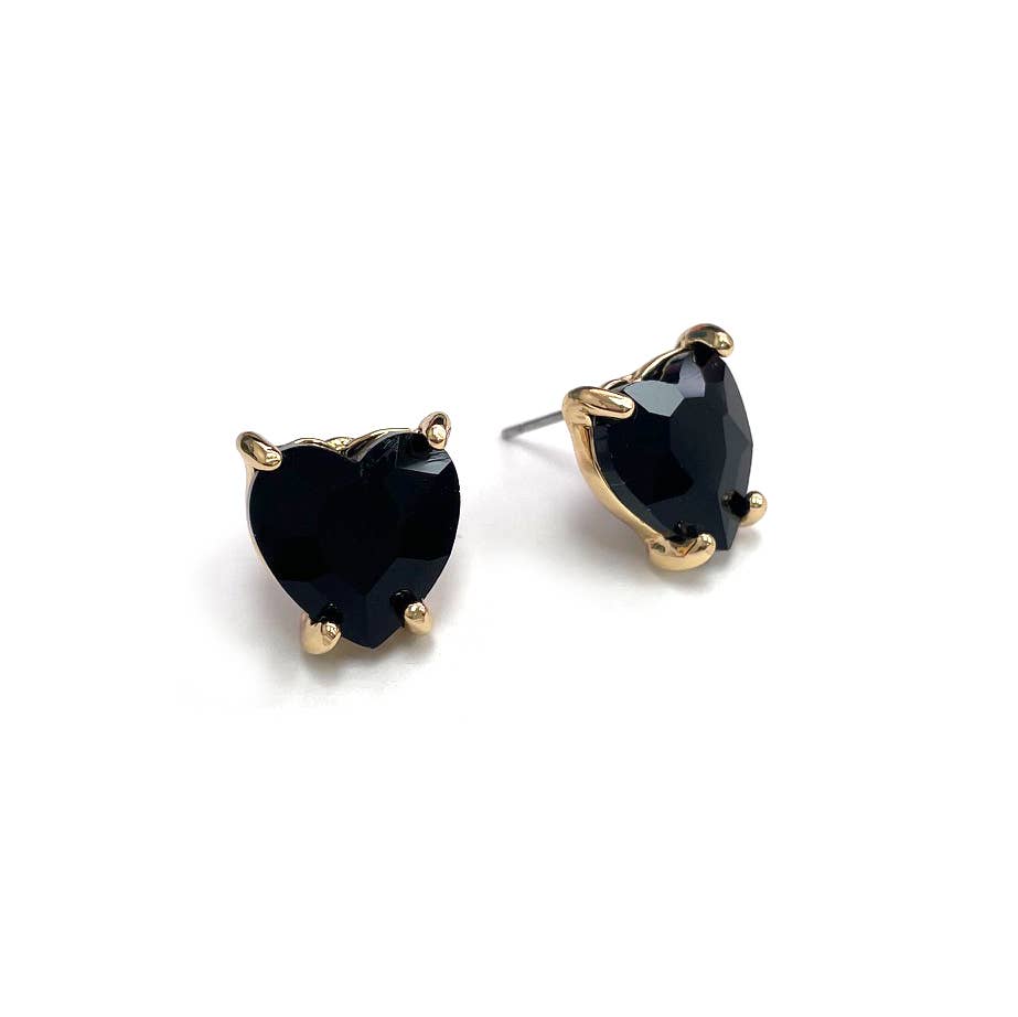 Glass Crystal Heart 4 Prong Post Stud Earrings