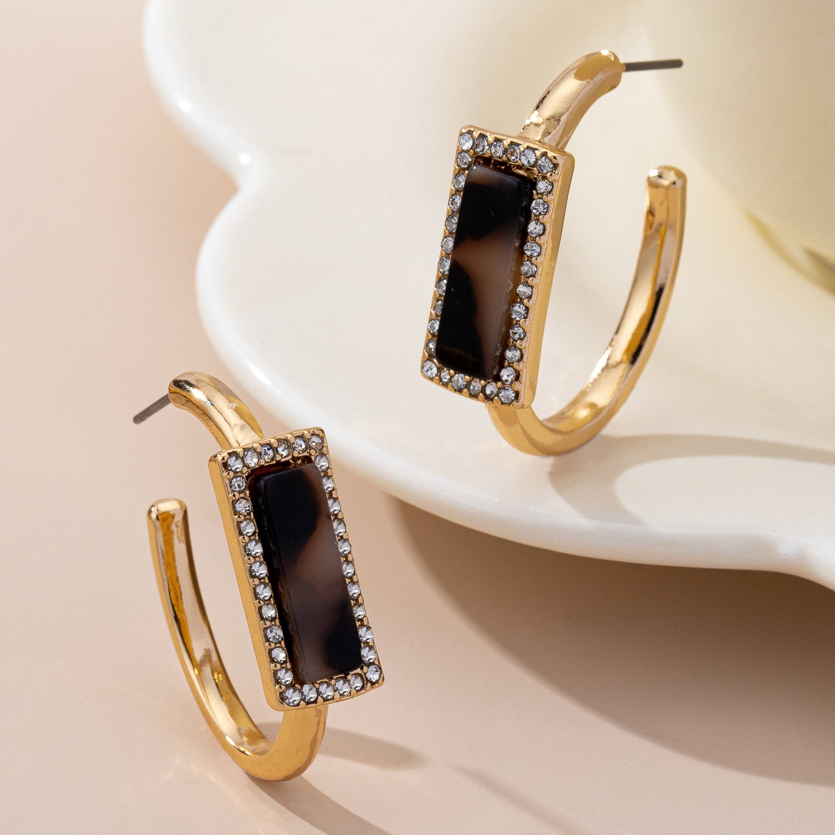 Tortoise & Pavé Gold Hoop Earrings | 80E61636