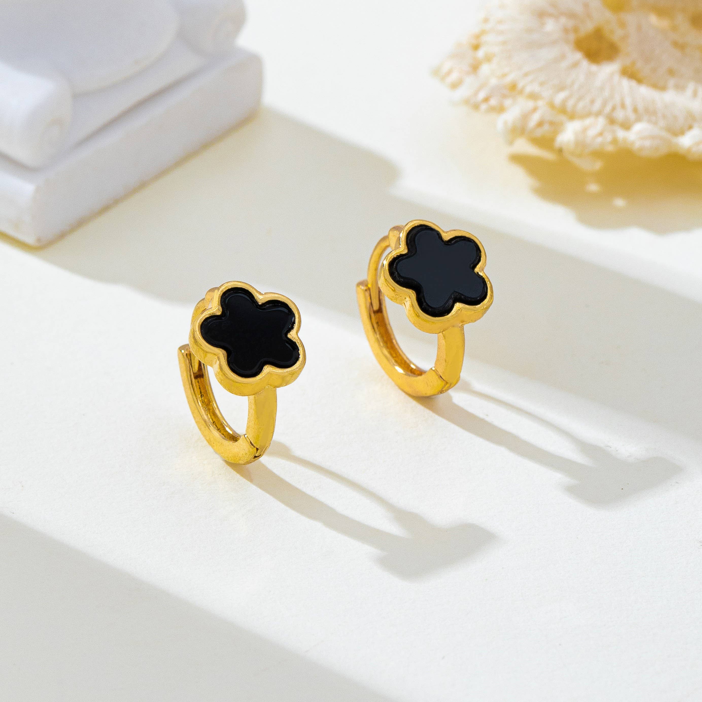 Enamel Flower Huggie Hoop Earrings | 80E62387