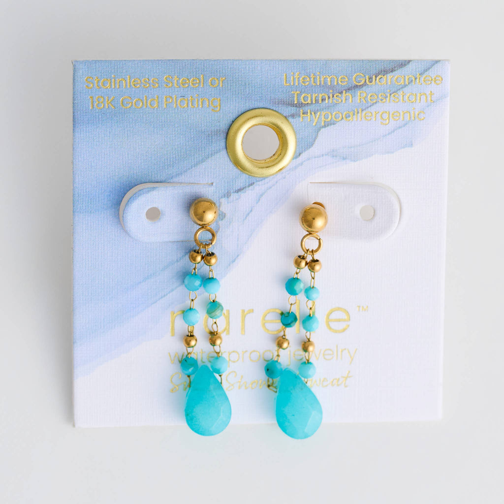 Waterproof Earrings Drop Kyanite Beaded Narelle Gold
