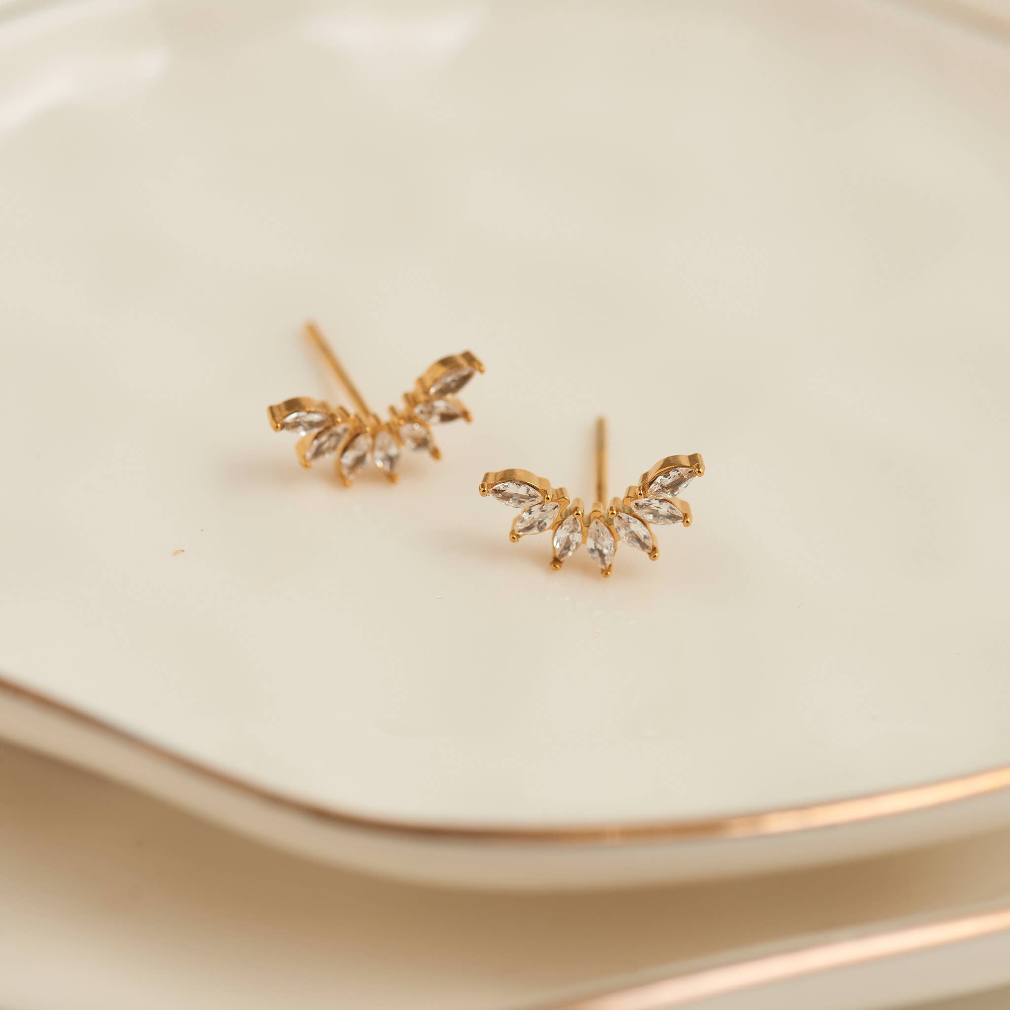 Waterproof Earrings Mini Crawler Studs with Cubic Zirconia