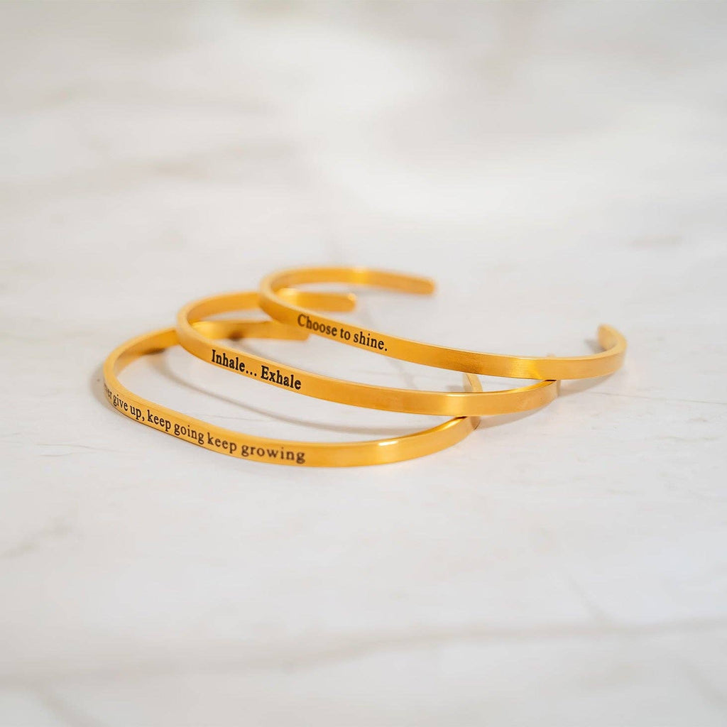 18K Gold PVD Stainless Steel Inhale Exhale Engraved Bracelet