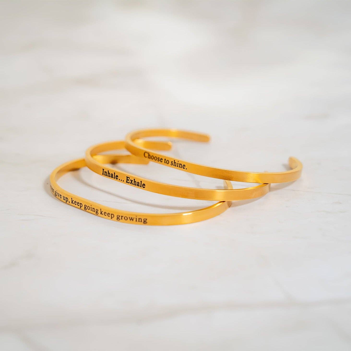 18K Gold PVD Stainless Steel Inhale Exhale Engraved Bracelet