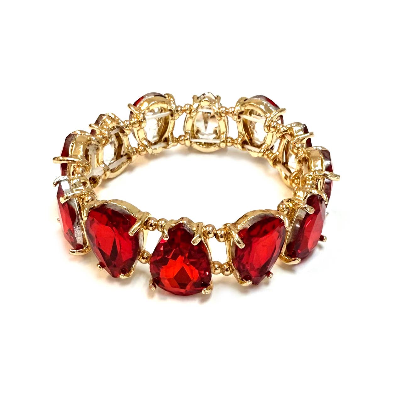 Teardrop Glass Crystal Bead Linked Stretch Bracelet